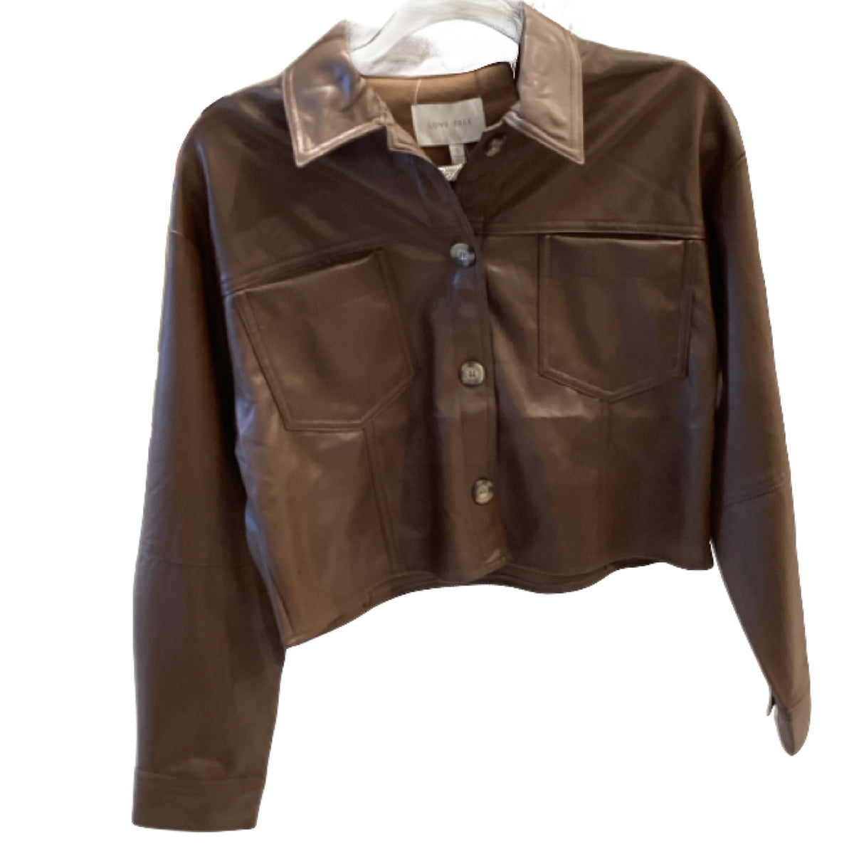 Love Tree Brown Leather Button Down Crop Top