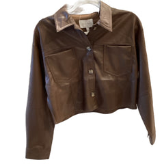 Love Tree Brown Leather Button Down Crop Top