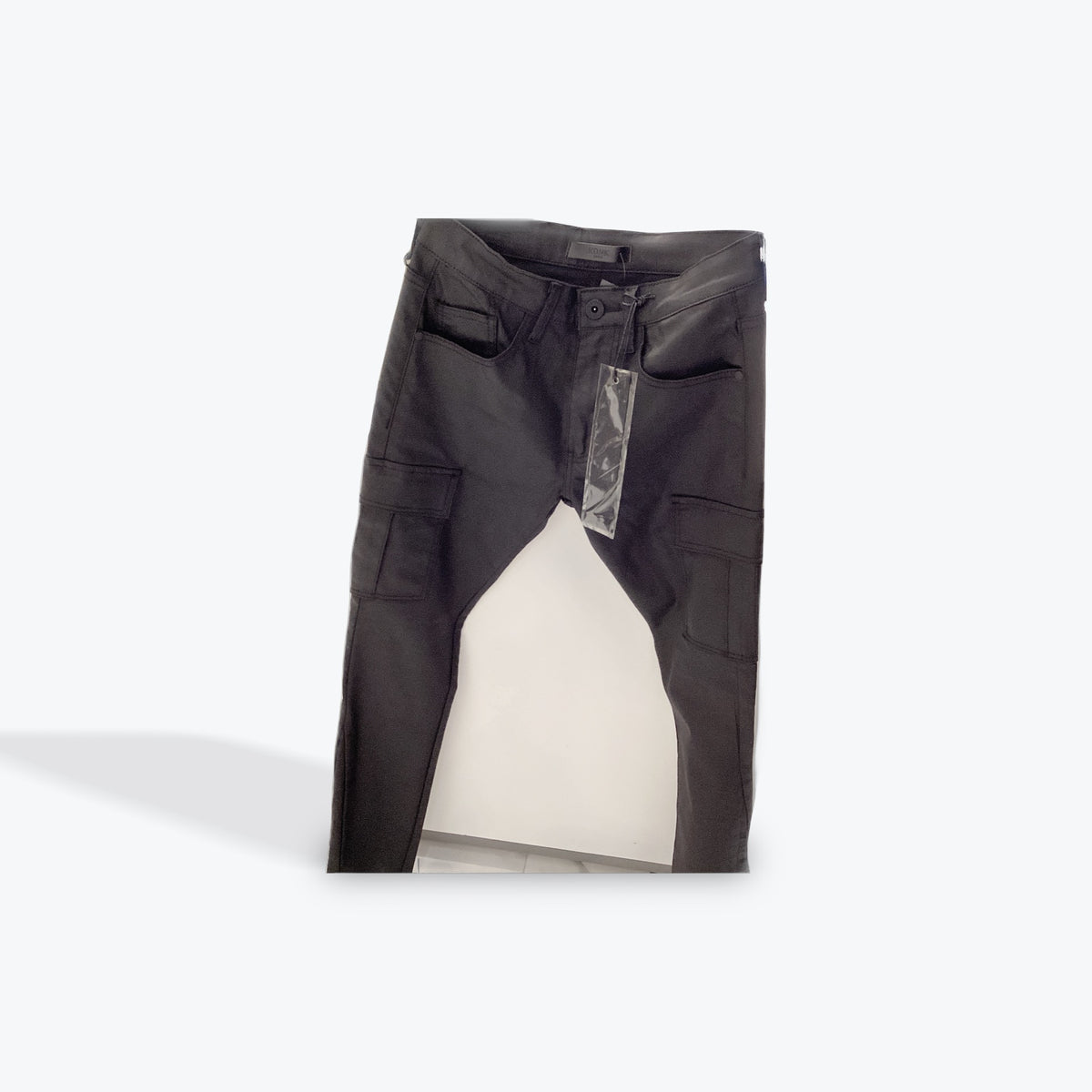 KDNK Black Waxed Cargo skinny flare jeans