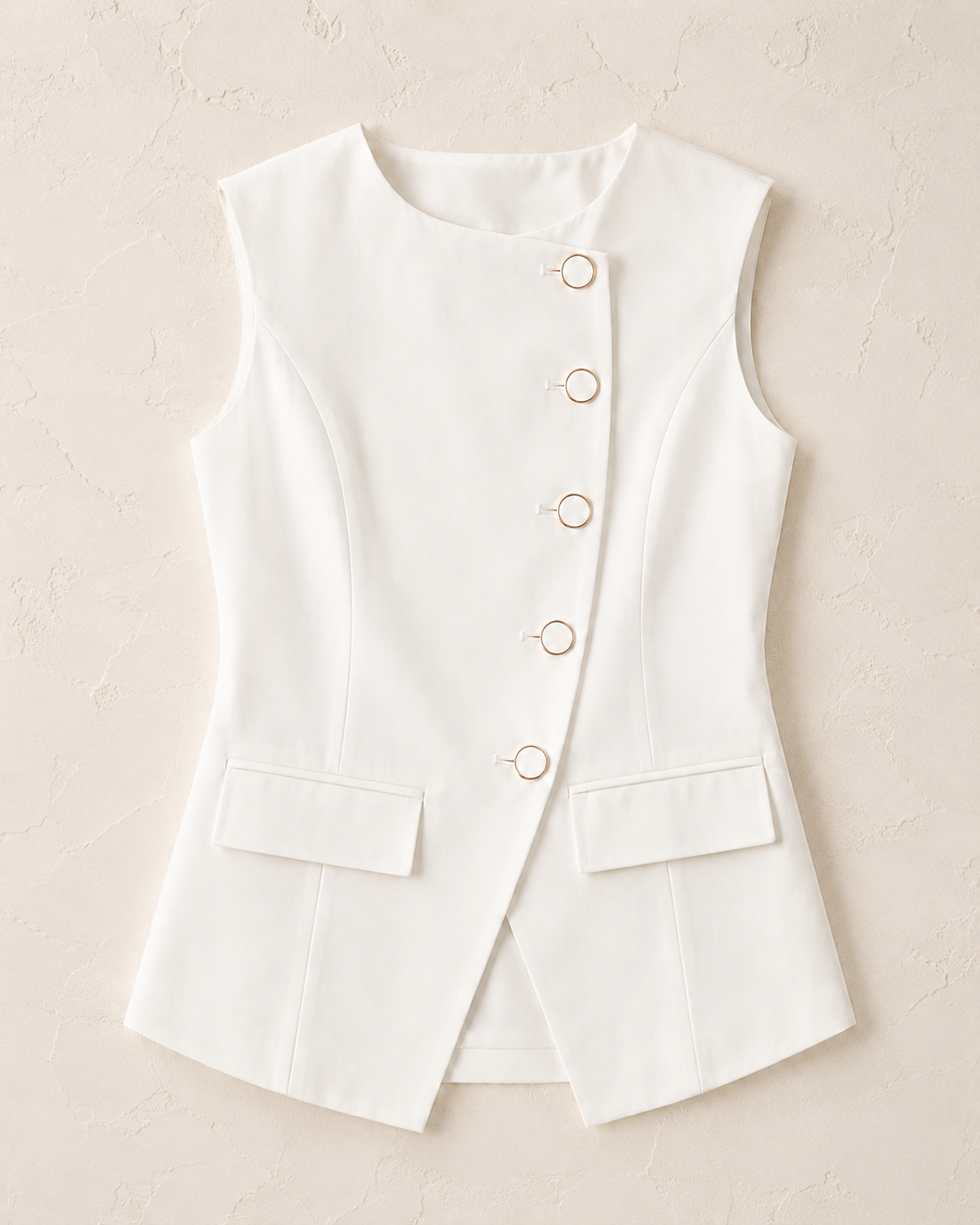 RiviR White Vested Blazer with Gold Buttons