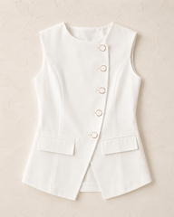 RiviR White Vested Blazer with Gold Buttons
