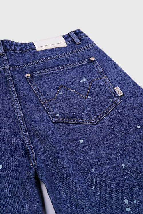 Tapestry Pattern Flared Denim Jeans: Ash Indigo, L