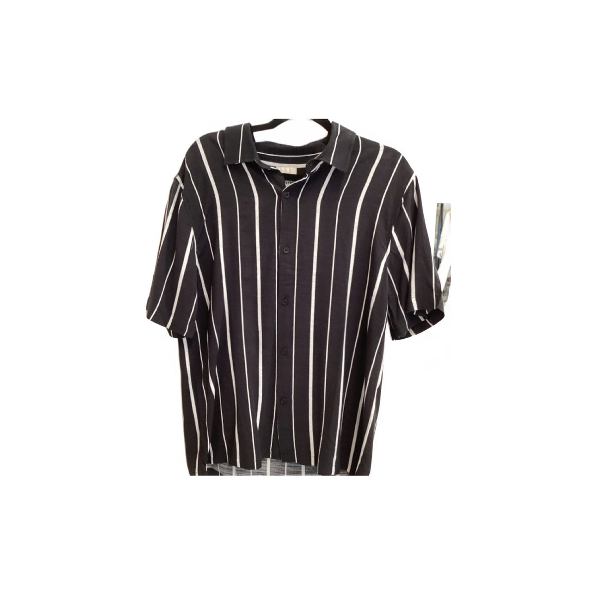 Industry Black White Striped Short Sleeve Button Down
