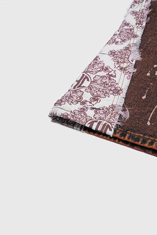 Tapestry Pattern Flared Denim Jeans: Rustic Brown, M