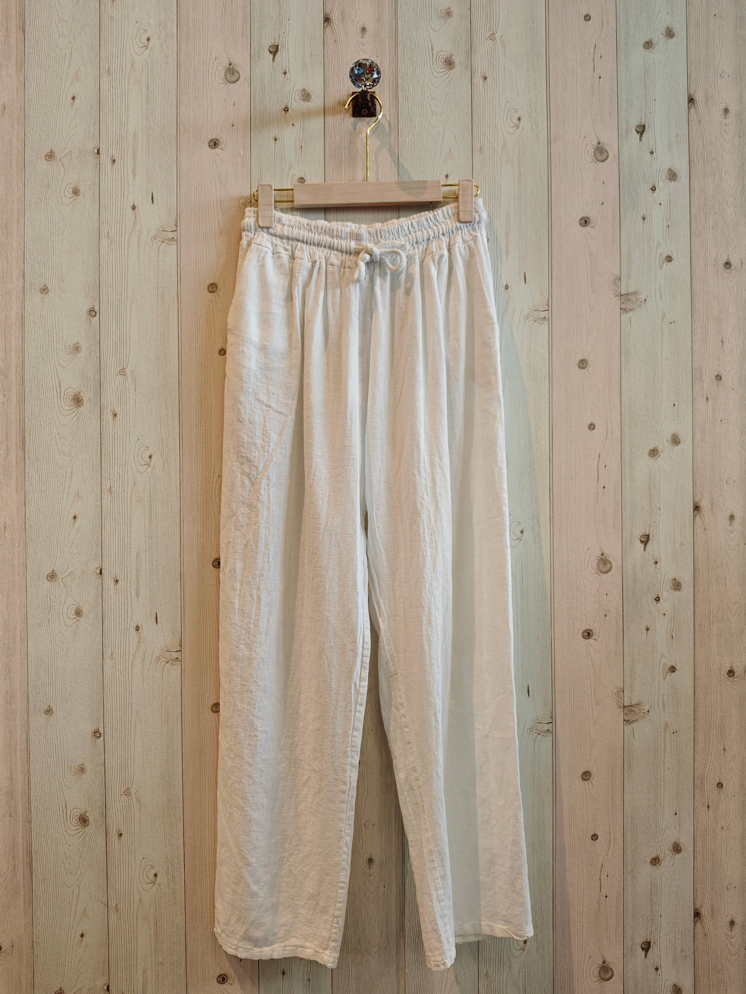 REF 8335 MEN'S 100% LINEN PANTS: BLUE, L