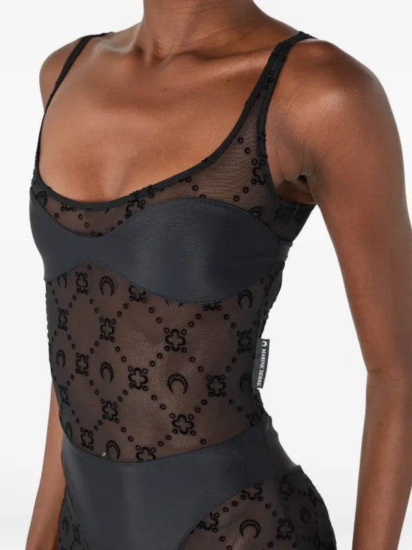 Marine Serre Black Mesh Monogram Catsuit