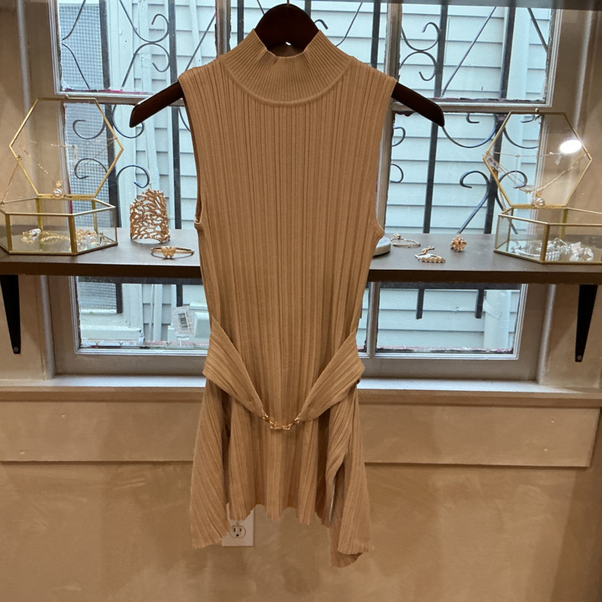 Gold Accent Rib-Knit Top