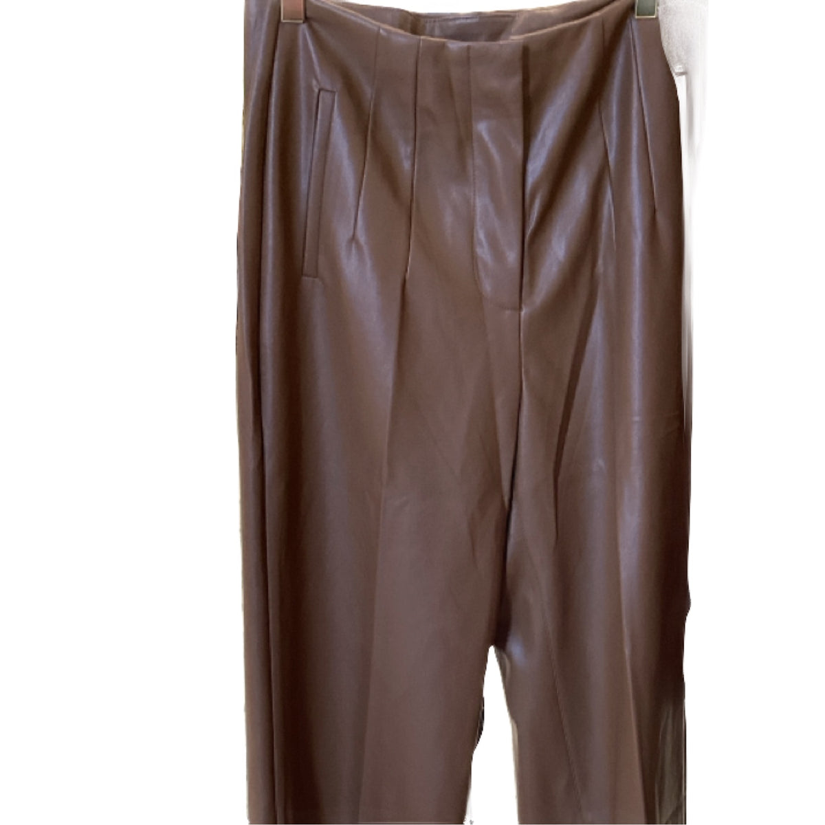 Michel Brown Pleated Wide Leg Leather Pants