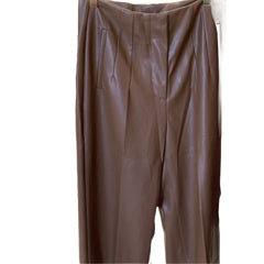 Michel Brown Pleated Wide Leg Leather Pants