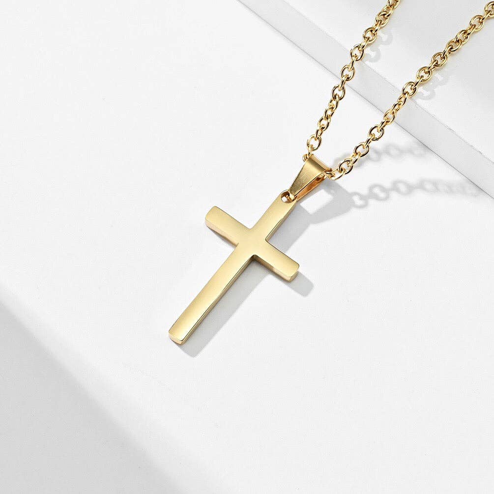Mens Cross Charm Pendant Necklace in Stainless Steel: Silver, Small